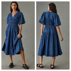 Pilcro Smocked Puff-Sleeve Denim Dress -- comfy effortless dressing!